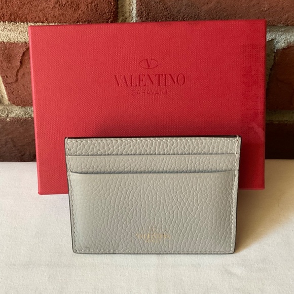 NEW Valentino Garavani Grey Leather Silver RockStud Cards Holder NWT - Picture 2 of 14